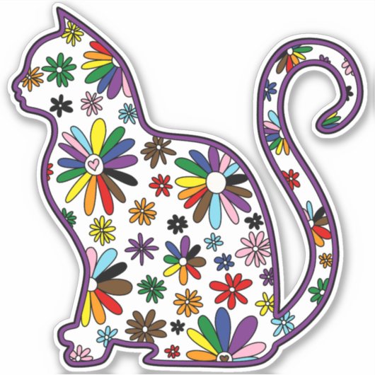 Bloem doodle kat LGBTQ+ Rainbow Progress Pride Fl Sticker (Voorkant)
