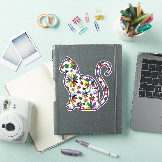 Bloem doodle kat LGBTQ+ Rainbow Progress Pride Fl Sticker (iPad Cover)