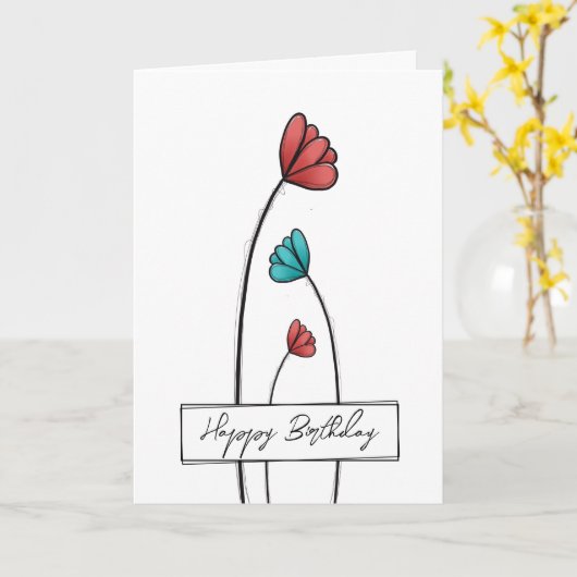 Bloem Doodle Verjaardag Kaart (Gele Bloem)