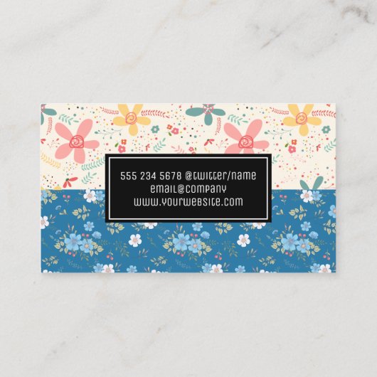 Bloem Doodles | Blauwe Witte Bloemen Visitekaartje (Achterkant)