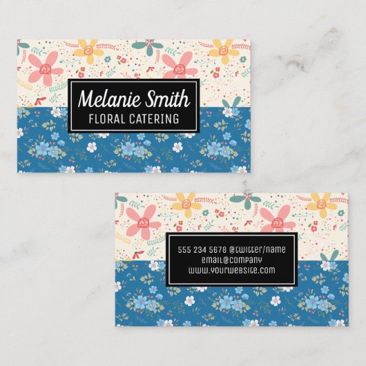 Bloem Doodles | Blauwe Witte Bloemen Visitekaartje (Voorkant / Achterkant)