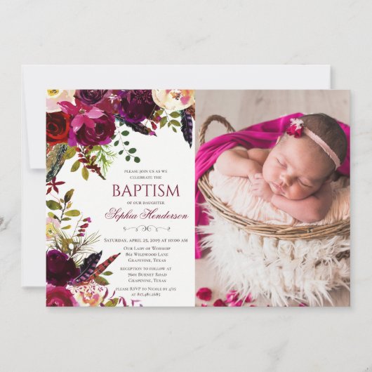 Bloem Doop Foto Uitnodiging (Voorkant)