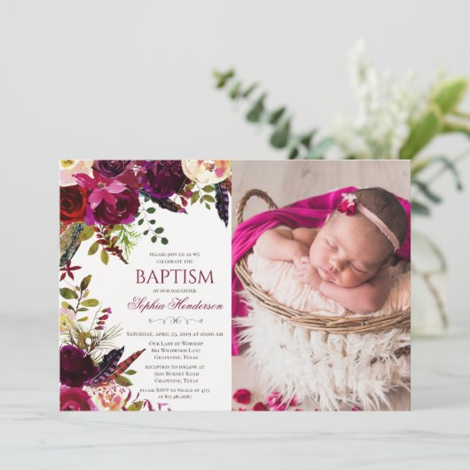 Bloem Doop Foto Uitnodiging (Staand voorkant)