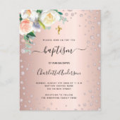 Bloem doop rose goud roze budget uitnodiging flyer (Voorkant)