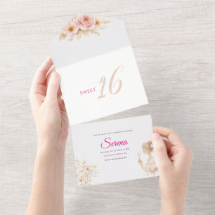 Bloem Dromerige Zachte Sweet 16 Verjaardagsuitnodi All In One Uitnodiging