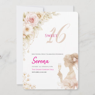 Bloem Dromerige Zachte Sweet 16 Verjaardagsuitnodi Kaart