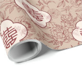 Bloem Dubbele Xi Patroon Chinese Bruiloft Cadeaupapier (Rol Hoek)