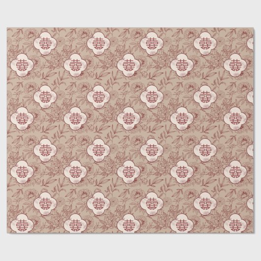 Bloem Dubbele Xi Patroon Chinese Bruiloft Cadeaupapier (Vlak)