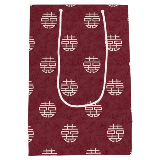 Bloem Dubbele Xi Patroon Chinese Bruiloft Medium Cadeauzakje (Achterkant)