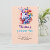 bloem eenhoorn verjaardag kaart (Staand voorkant)