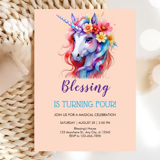 bloem eenhoorn verjaardag kaart