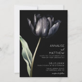 Bloem Eenvoudige Elegante Moderne Zwarte Bruiloft Kaart (Voorkant)