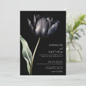 Bloem Eenvoudige Elegante Moderne Zwarte Bruiloft Kaart (Staand voorkant)