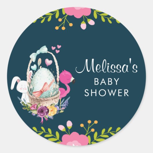 Bloem, eieren, Baby shower van Flamingo Ronde Sticker (Voorkant)