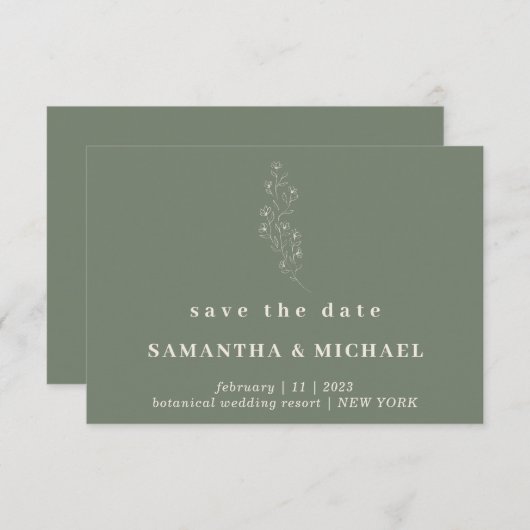 Bloem Elegant Sage Green Indie Save date Weddensch Kaart (Voorkant / Achterkant)