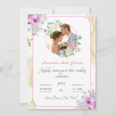 Bloem Elegante kalligraaf foto bruiloft uitnodigin Kaart (Voorkant)