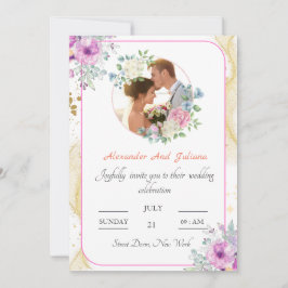 Bloem Elegante kalligraaf foto bruiloft uitnodigin Kaart