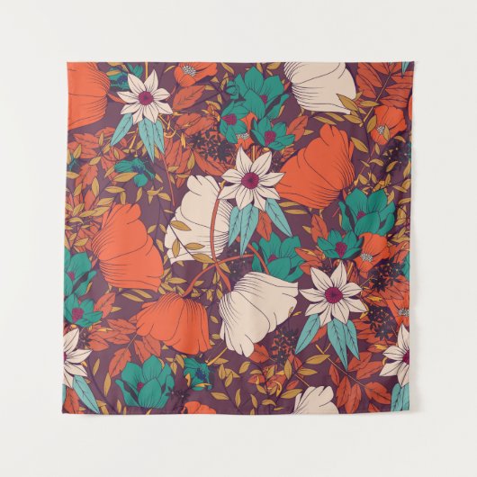 Bloem Elementen: Handgetekend Naadloos. Wandkleed (Voorkant)