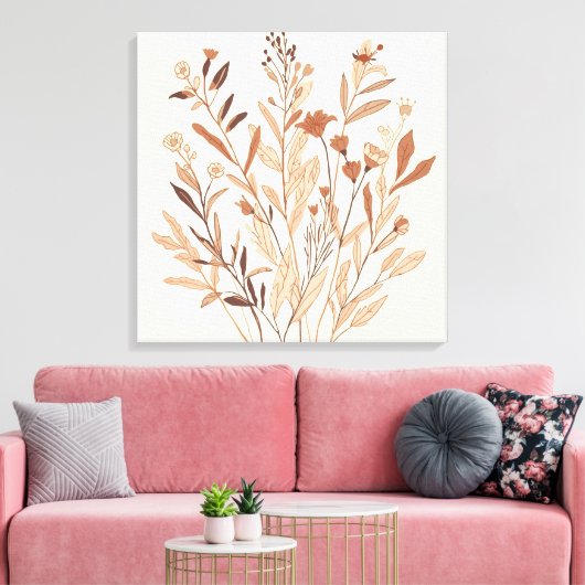 Bloem en Blad – Minimaal Boho Botanisch Kunst aan Canvas Afdruk (Insitu (Woonkamer))
