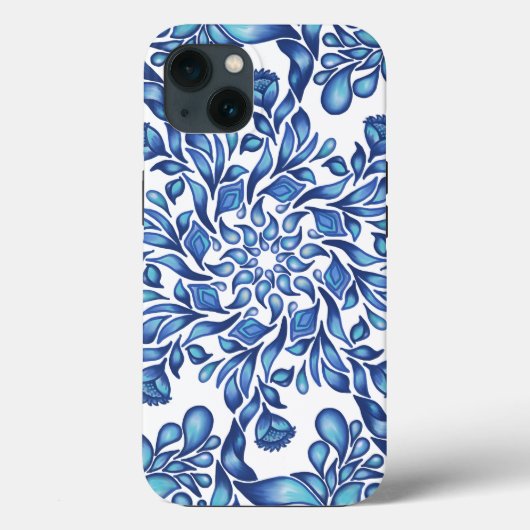 Bloem- en bladmandala in blauwvintonijn Case-Mate iPhone case (Achterkant)