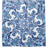 Bloem- en bladmandala in blauwvintonijn douchegordijn (Voorkant)