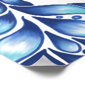 Bloem- en bladmandala in blauwvintonijn poster (Hoek)