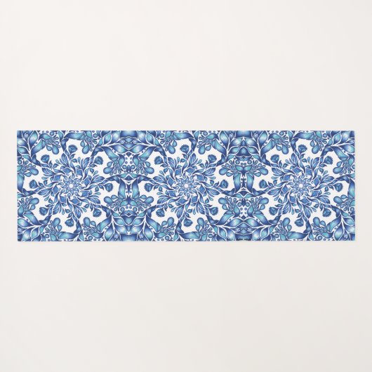 Bloem- en bladmandala in blauwvintonijn yogamat (Achterkant (horizontaal))