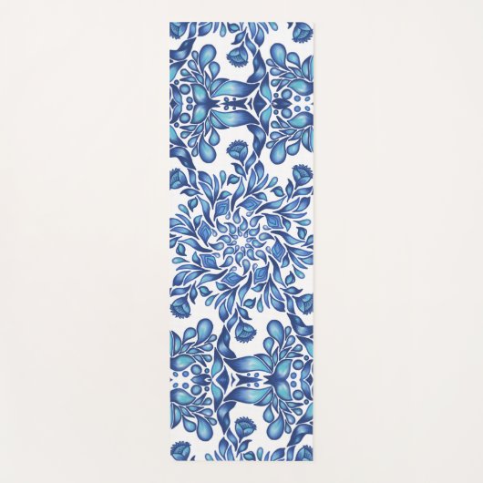 Bloem- en bladmandala in blauwvintonijn yogamat (Voorkant)