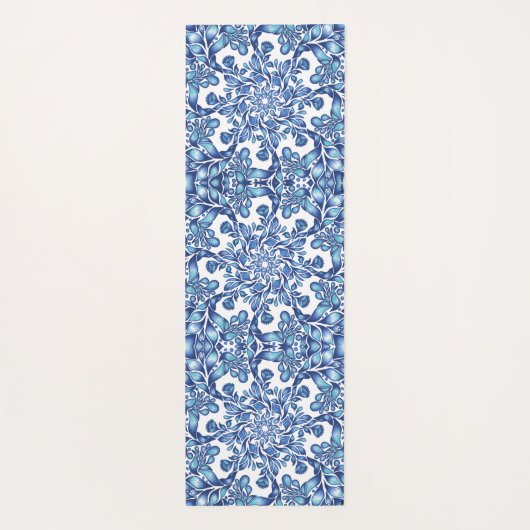Bloem- en bladmandala in blauwvintonijn yogamat (Achterkant)