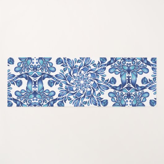 Bloem- en bladmandala in blauwvintonijn yogamat (Voorkant (horizontaal))