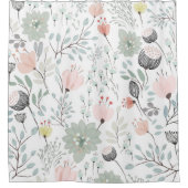 Bloem- en bladpatroon in tropisch groen en roze douchegordijn (Voorkant)