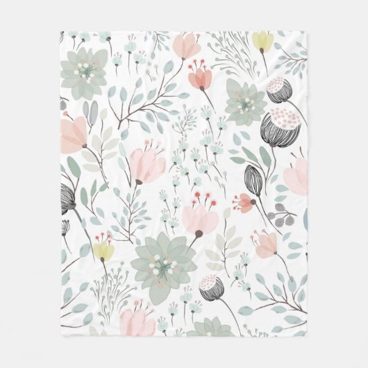 Bloem- en bladpatroon in tropisch groen en roze fleece deken (Voorkant)
