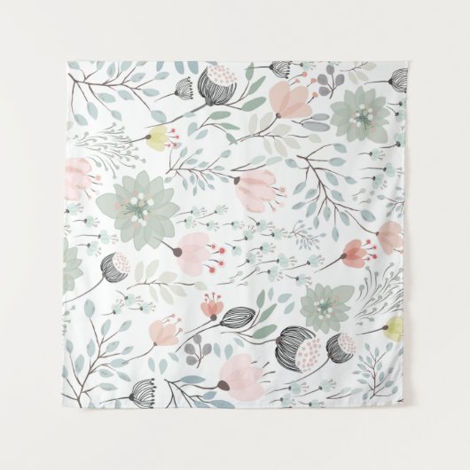 Bloem- en bladpatroon in tropisch groen en roze wandkleed (Voorkant (horizontaal))