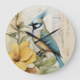  Bloem en Blauwe Vogel Grote Klok
