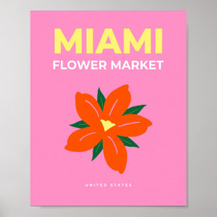 Bloem- en bloem-markt Miami Pink Oranje Preppy Flo Poster