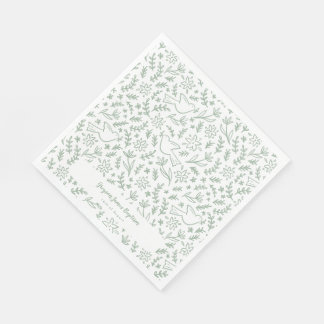 Bloem- en christelijke symbolen lunchnapkins groen servet