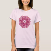 Bloem en denim kersenrode designertop t-shirt (Voorkant)