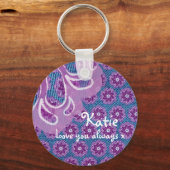 Bloem en denim paarse keepomwille houden van je sl sleutelhanger (Voorkant)