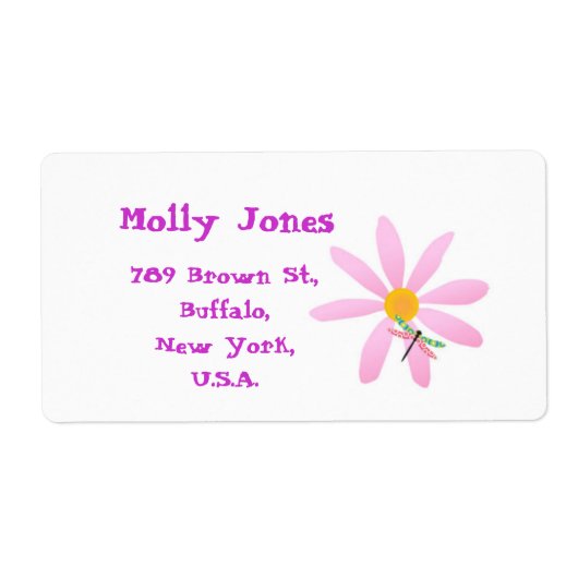 Bloem- en Dragonfly-sticketiket Etiket (Voorkant)