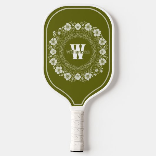 Bloem en filigraan Light Olive Monogramed Pickleball Paddle (Achterkant)