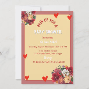 Bloem- en Hart Babyshower Uitnodiging