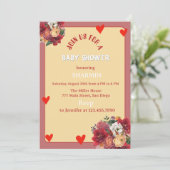 Bloem- en Hart Babyshower Uitnodiging (Staand voorkant)