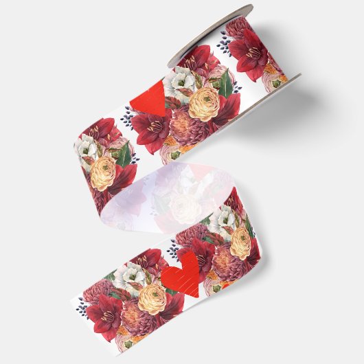 Bloem- en Hart Romantisch Bloemendesign Satijnen Lint (Achterkant)