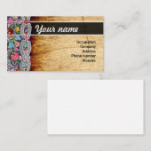 Bloem en houtnamecard visitekaartje (Voorkant / Achterkant)