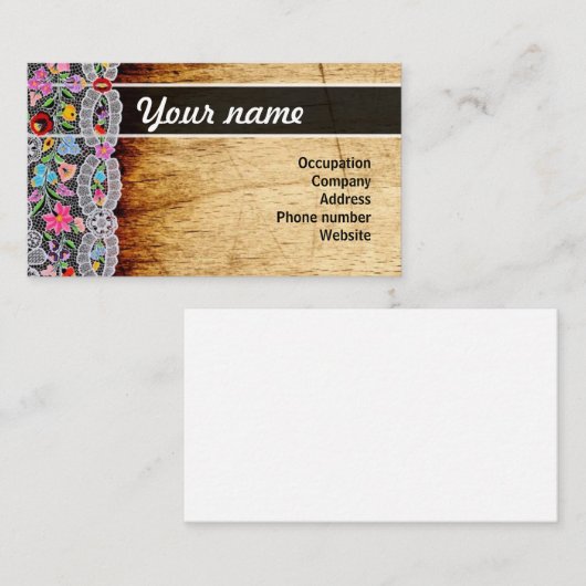 Bloem en houtnamecard visitekaartje (Voorkant / Achterkant)