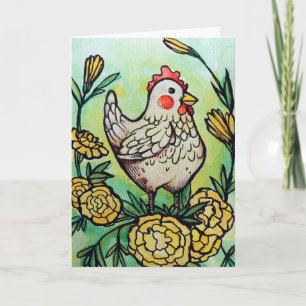Bloem en kip illustratie kippen kaart
