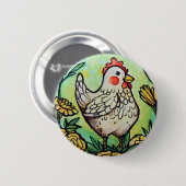 Bloem en kip illustratie kippen ronde button 5,7 cm (Voorkant /achterkant)