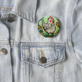 Bloem en kip illustratie kippen ronde button 5,7 cm (In situ)