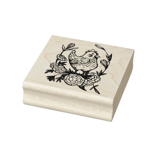 Bloem en kip illustratie kippen rubberstempel (Stempel)