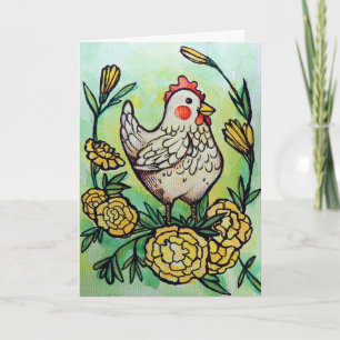 Bloem- en kipillustratie Kippen           Kaart